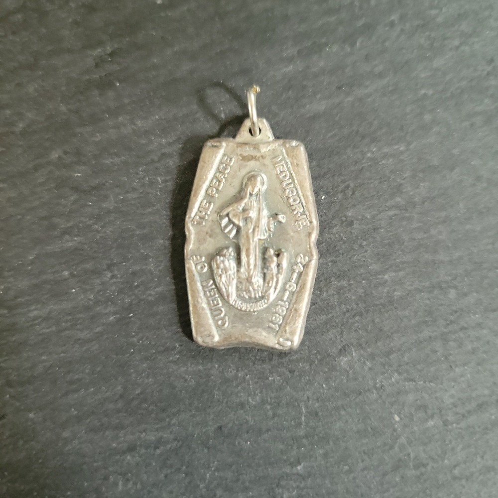 Vintage Medjugorje Queen of Peace Pendant Charm 1981 Religious Small 80s